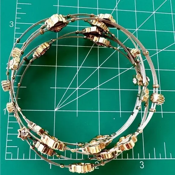 Black clover silver cable gold crystal 5 bands bangle bracelets - Picture 7 of 10